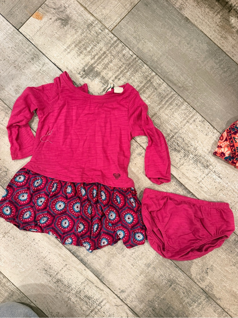 Roxy Girls Pink Long Sleeve Dress with Patterned Skirt